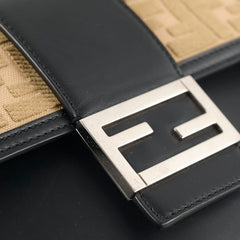 Fendi Leather Zucca Flat Baguette Messenger Bag Black/Beige