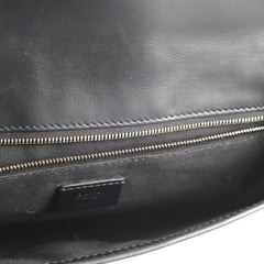 Fendi Leather Zucca Flat Baguette Messenger Bag Black/Beige