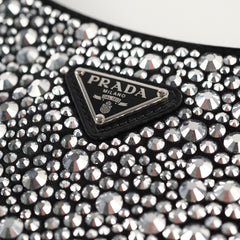 Prada Cleo Satin Crystal Shoulder Bag Black