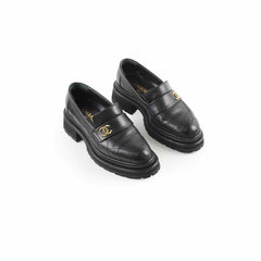 Chanel Platform Loafers Lambskin Black - Size 37C