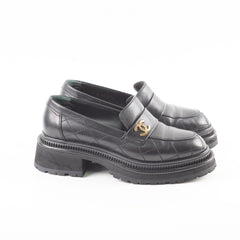 Chanel Platform Loafers Lambskin Black - Size 37C