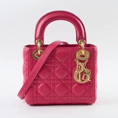 Christian Dior Lambskin Mini Lady Dior Hot Pink