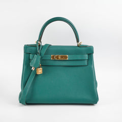 Hermes Kelly 28 Malachite Togo C Stamp