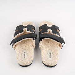 Hermes Chypre Mens Shearling Size 42 Black/White