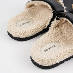 Hermes Chypre Mens Shearling Size 42 Black/White