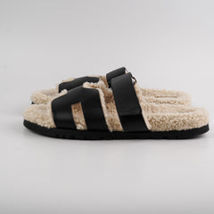 Hermes Chypre Mens Shearling Size 42 Black/White