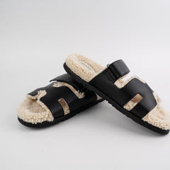 Hermes Chypre Mens Shearling Size 42 Black/White