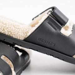 Hermes Chypre Mens Shearling Size 42 Black/White