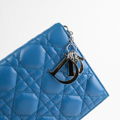 Christian Dior Cannage Lambskin Blue Clutch