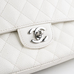 Chanel White Caviar East West Flap Shoulder Bag
