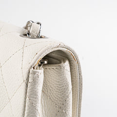 Chanel White Caviar East West Flap Shoulder Bag