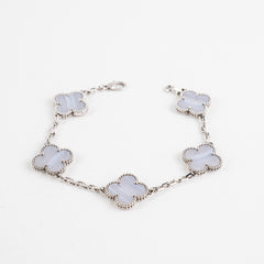 Van Cleef and Arpels 5 Motif Chalcedony White Gold Bracelet