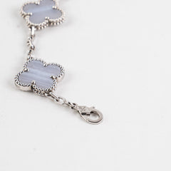 Van Cleef and Arpels 5 Motif Chalcedony White Gold Bracelet