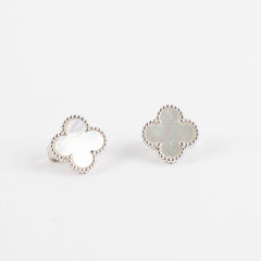 Van Cleef and Arpels Vintage Alhambra Earrings Mother of Pearl MOP White Gold Earrings