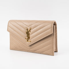 Saint Laurent Cassandre Envelope Wallet on Chain WOC Beige