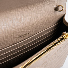 Saint Laurent Cassandre Envelope Wallet on Chain WOC Beige