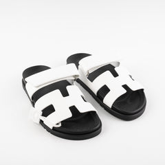 Hermes Chypre Sandals White Calfskin Size 37
