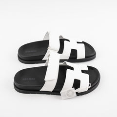 Hermes Chypre Sandals White Calfskin Size 37