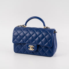 Chanel Mini Top Handle Lambskin Blue Microchip