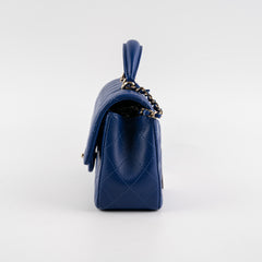 Chanel Mini Top Handle Lambskin Blue Microchip