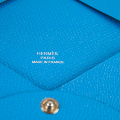 Hermes Calvi Compact Card Holder Epsom Blue Zanzibar