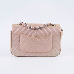 Chanel Mini Rectangular Chevron Caviar Rose Gold Iridescent
