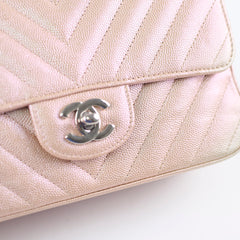 Chanel Mini Rectangular Chevron Caviar Rose Gold Iridescent