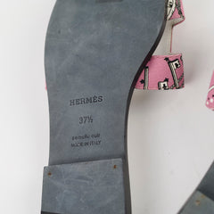 Hermes Rose Les Cles Bandana Oran Sandals Size 37.5