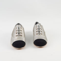Chanel Silver Lace Up Brogues Size 37.5