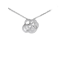 Chanel Small 18K White Gold Diamond Camelia Necklace J2580