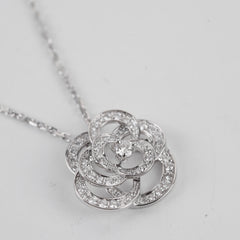 Chanel Small 18K White Gold Diamond Camelia Necklace J2580