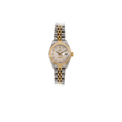 Rolex Datejust 26mm Two Toned Watch Silver Engraved Computer Dial 69173G