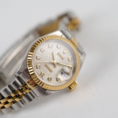 Rolex Datejust 26mm Two Toned Watch Silver Engraved Computer Dial 69173G