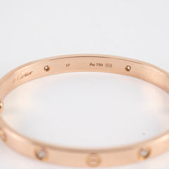 Cartier Classic Love with 4 Diamonds Rose Gold Size 17 Bracelet