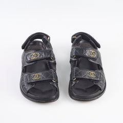 Chanel Dad Sandals Black Womens 38