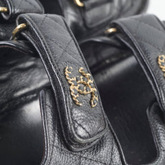 Chanel Dad Sandals Black Womens 38