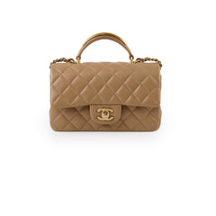 Chanel Rectangle Mini Top Handle Dark Beige Lambksin GHW
