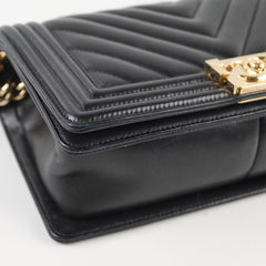 Chanel Old Medium Boy Black Lambskin Chevron