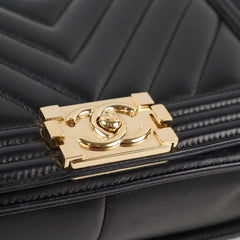 Chanel Old Medium Boy Black Lambskin Chevron