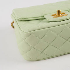 Chanel Mini Square Lambskin Pearl Crush Light Green Microchip