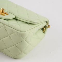Chanel Mini Square Lambskin Pearl Crush Light Green Microchip