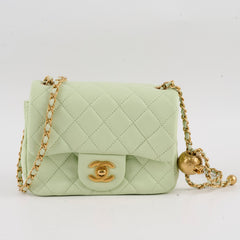 Chanel Mini Square Lambskin Pearl Crush Light Green Microchip