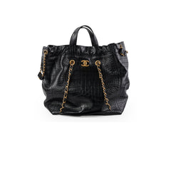 Chanel Black Croc Embossed Shopping Tote