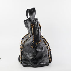 Chanel Black Croc Embossed Shopping Tote