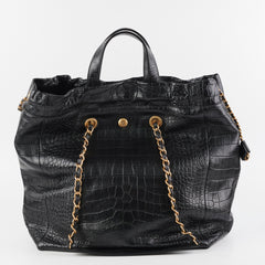 Chanel Black Croc Embossed Shopping Tote
