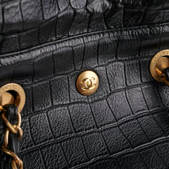 Chanel Black Croc Embossed Shopping Tote