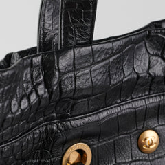 Chanel Black Croc Embossed Shopping Tote