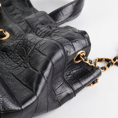 Chanel Black Croc Embossed Shopping Tote
