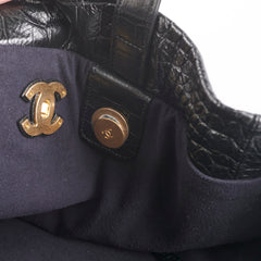 Chanel Black Croc Embossed Shopping Tote