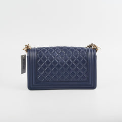 Chanel Old Medium Boy Lambskin Navy Bag